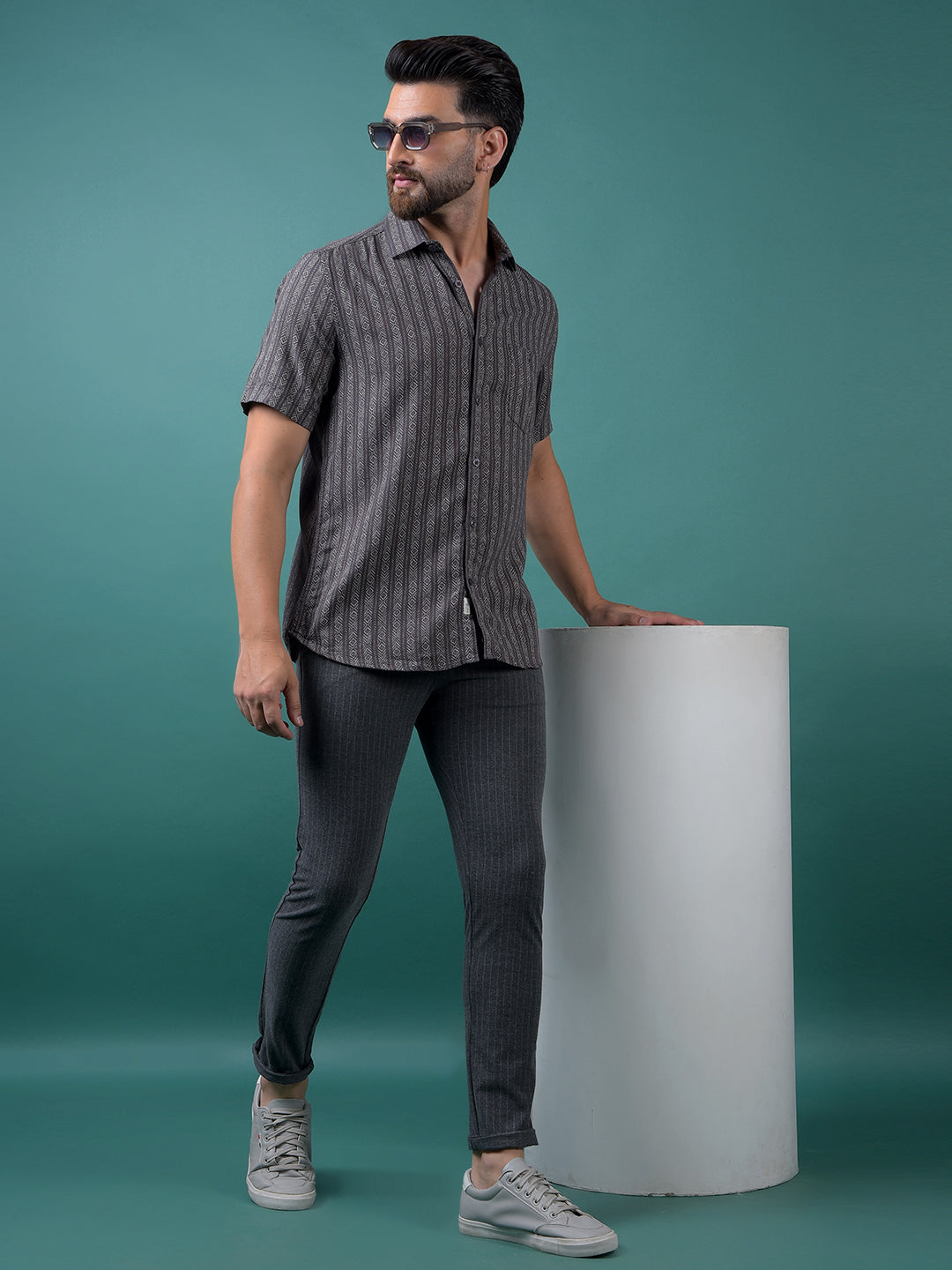 Navy Blue Printed Shirt-Men Shirts-Crimsoune Club