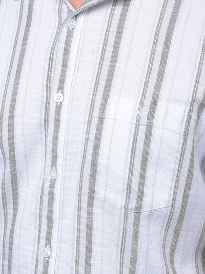 White Vertical Stripes 100% Cotton Shirt-Men Shirts-Crimsoune Club