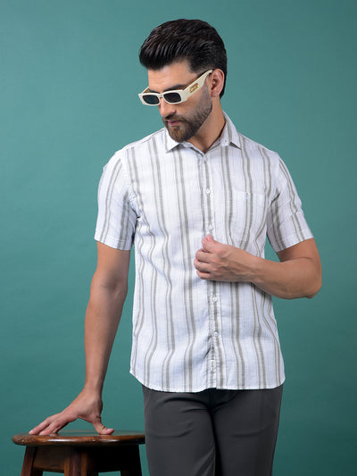 White Vertical Stripes 100% Cotton Shirt-Men Shirts-Crimsoune Club
