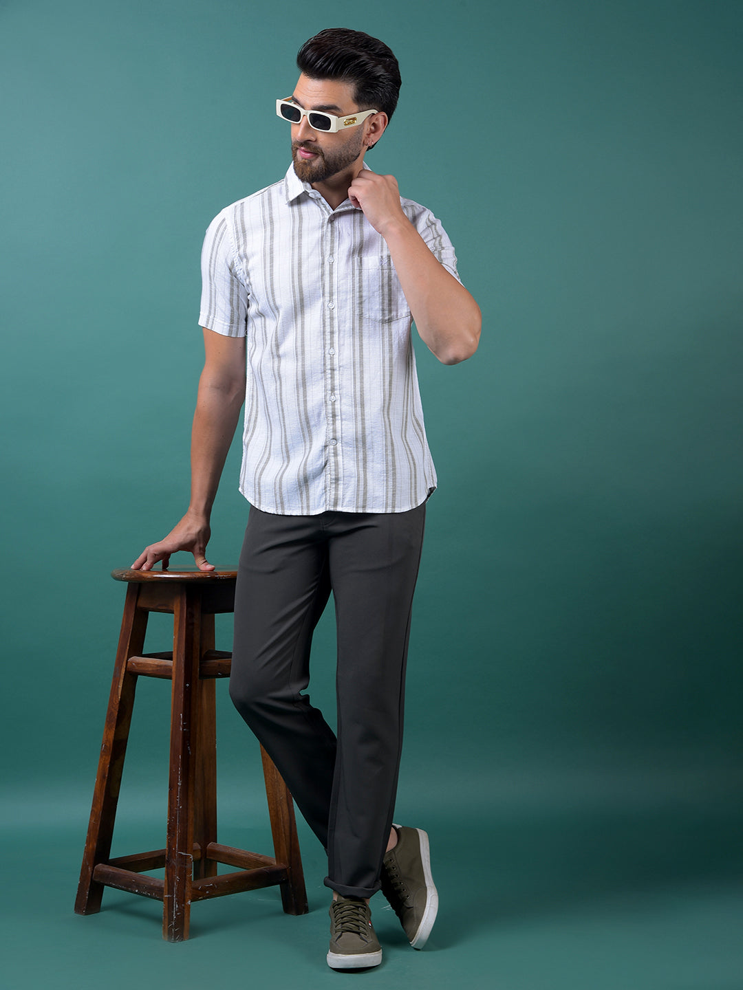 White Vertical Stripes 100% Cotton Shirt-Men Shirts-Crimsoune Club