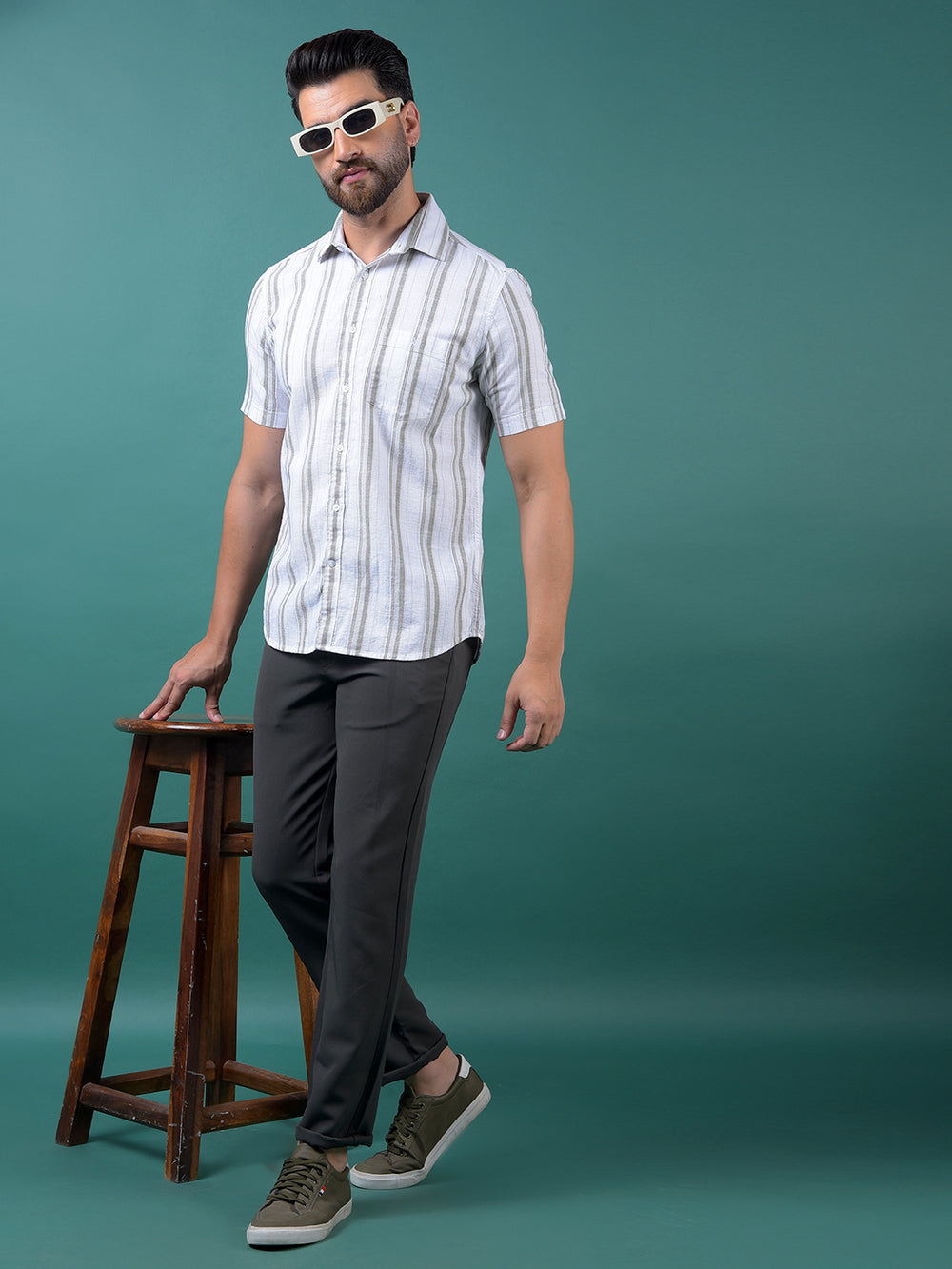 White Vertical Stripes 100% Cotton Shirt-Men Shirts-Crimsoune Club