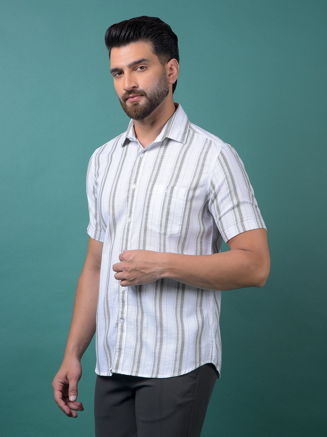 White Vertical Stripes 100% Cotton Shirt-Men Shirts-Crimsoune Club