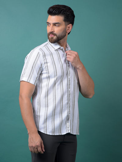 White Vertical Stripes 100% Cotton Shirt-Men Shirts-Crimsoune Club