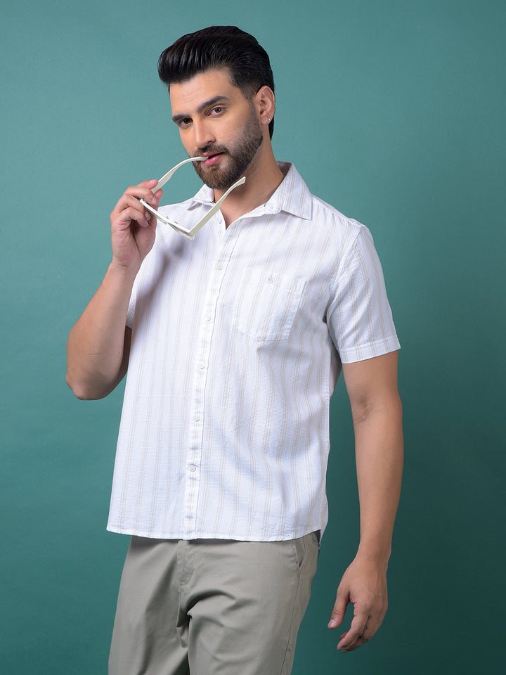 Beige Vertical Stripes 100% Cotton Shirt-Men Shirts-Crimsoune Club