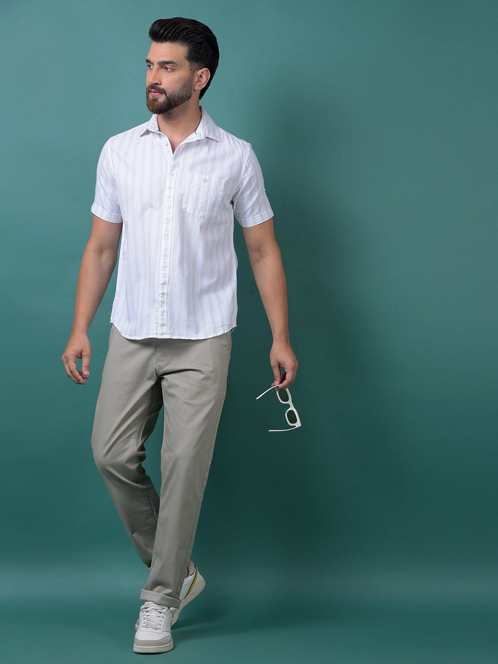 Beige Vertical Stripes 100% Cotton Shirt-Men Shirts-Crimsoune Club