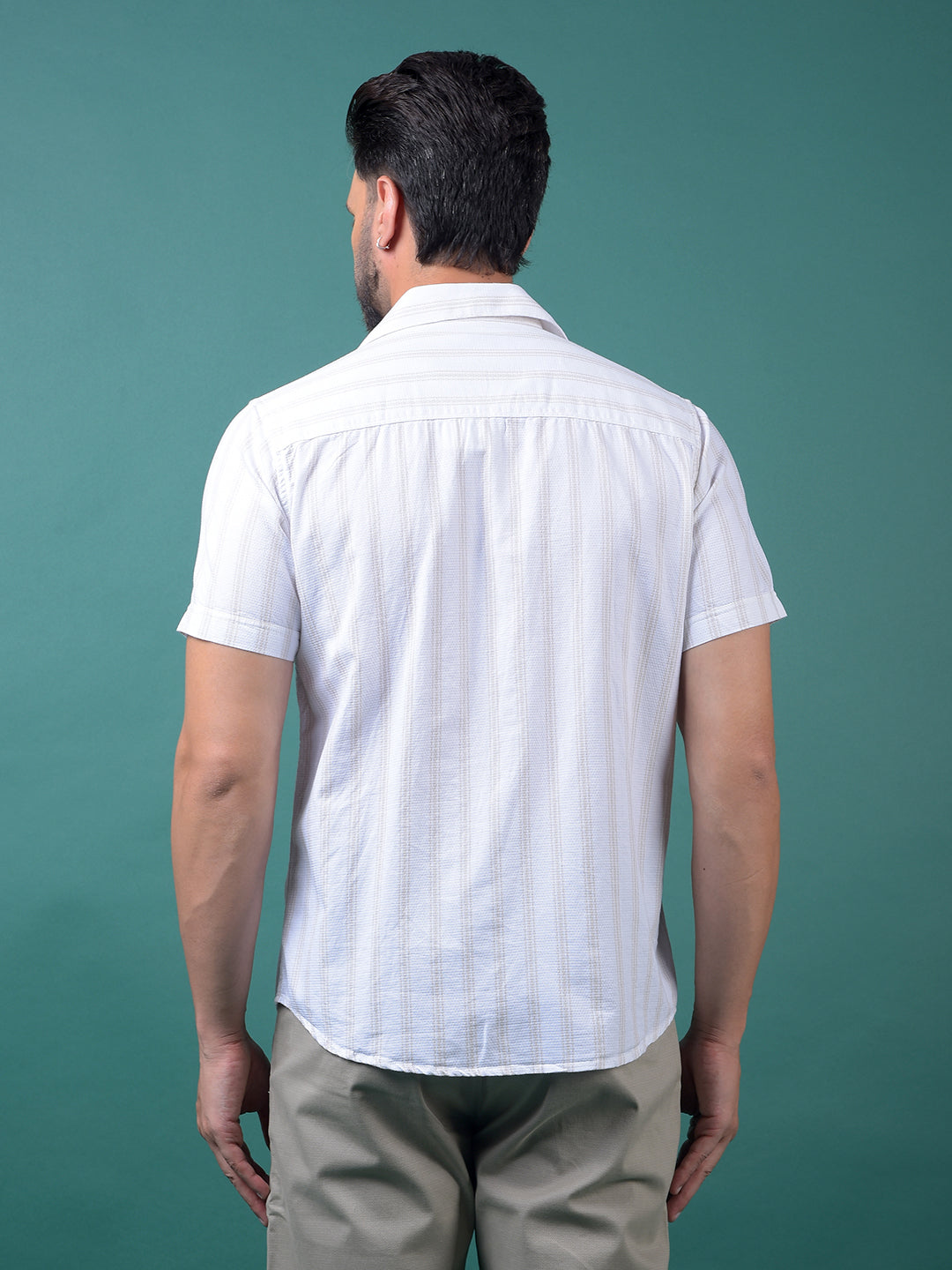 Beige Vertical Stripes 100% Cotton Shirt-Men Shirts-Crimsoune Club