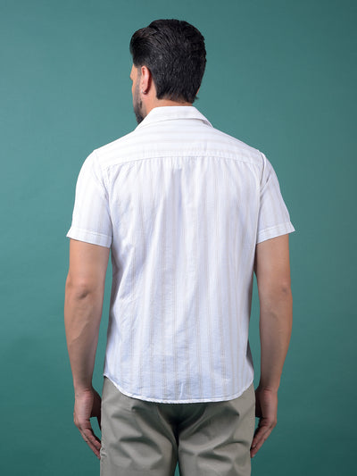 Beige Vertical Stripes 100% Cotton Shirt-Men Shirts-Crimsoune Club