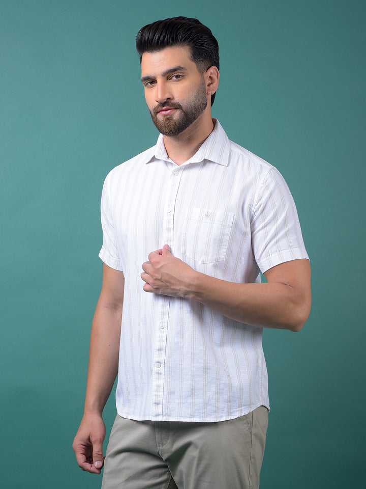 Beige Vertical Stripes 100% Cotton Shirt-Men Shirts-Crimsoune Club