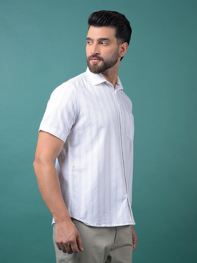 Beige Vertical Stripes 100% Cotton Shirt-Men Shirts-Crimsoune Club