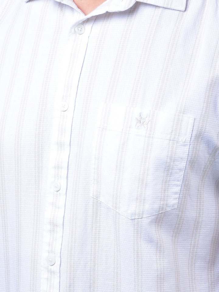 Beige Vertical Stripes 100% Cotton Shirt-Men Shirts-Crimsoune Club