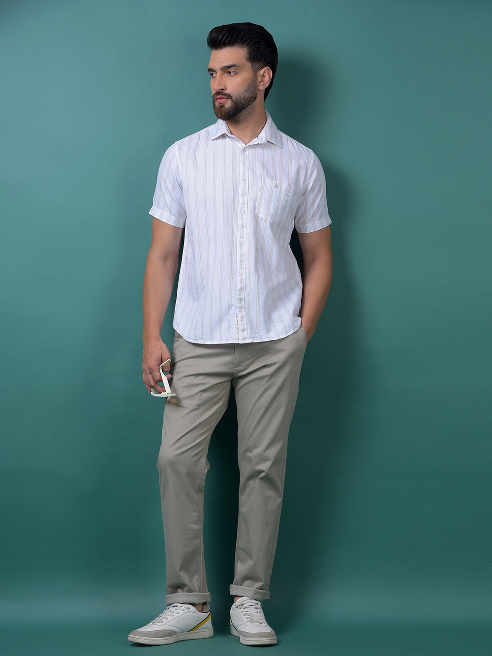 Beige Vertical Stripes 100% Cotton Shirt-Men Shirts-Crimsoune Club