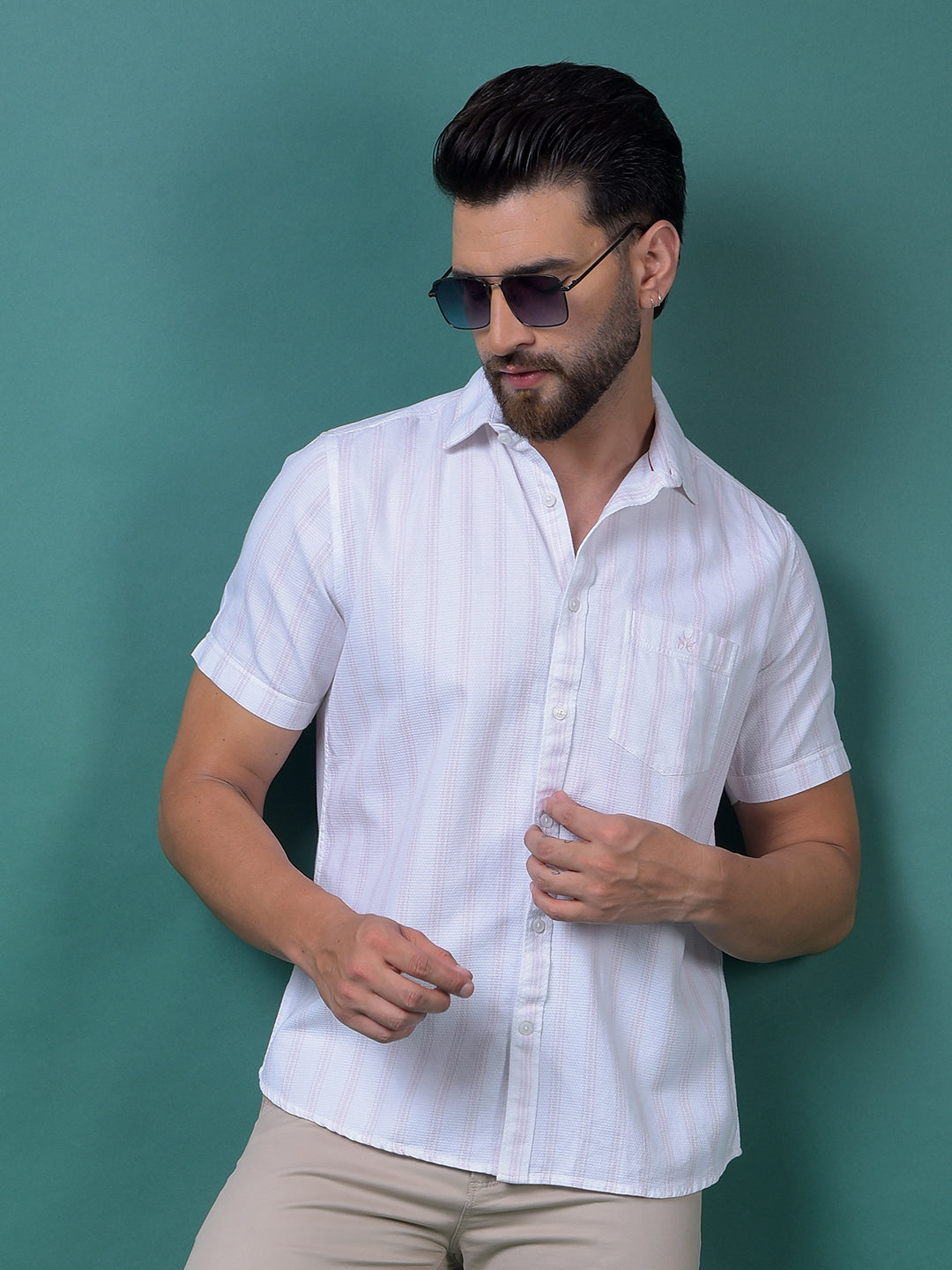 Pink Vertical Stripes 100% Cotton Shirt-Men Shirts-Crimsoune Club