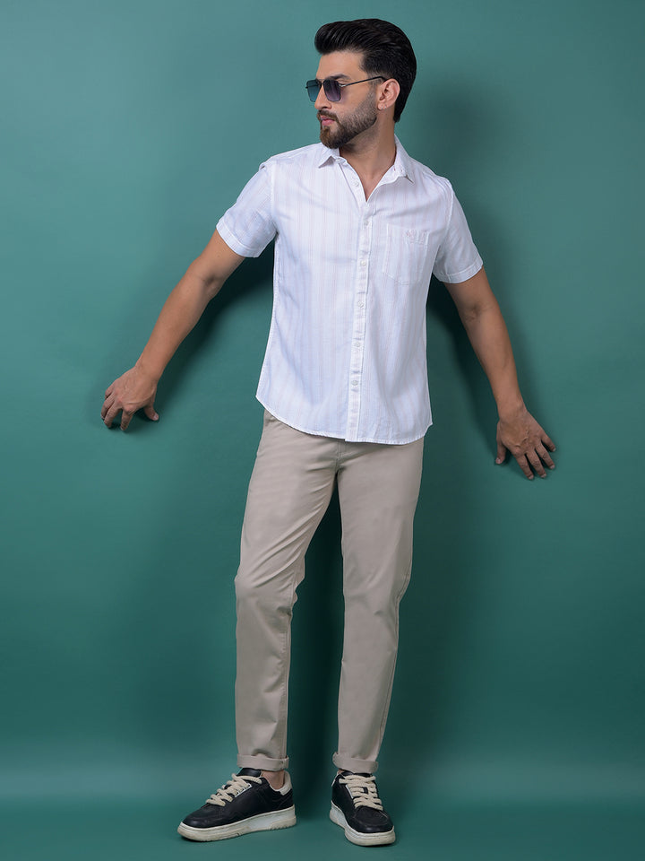 Pink Vertical Stripes 100% Cotton Shirt-Men Shirts-Crimsoune Club