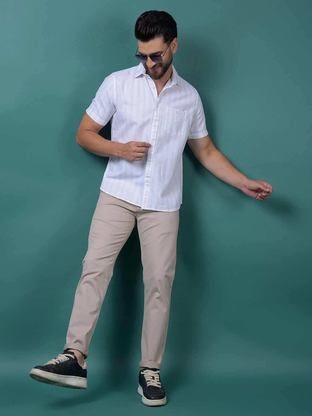 Pink Vertical Stripes 100% Cotton Shirt-Men Shirts-Crimsoune Club