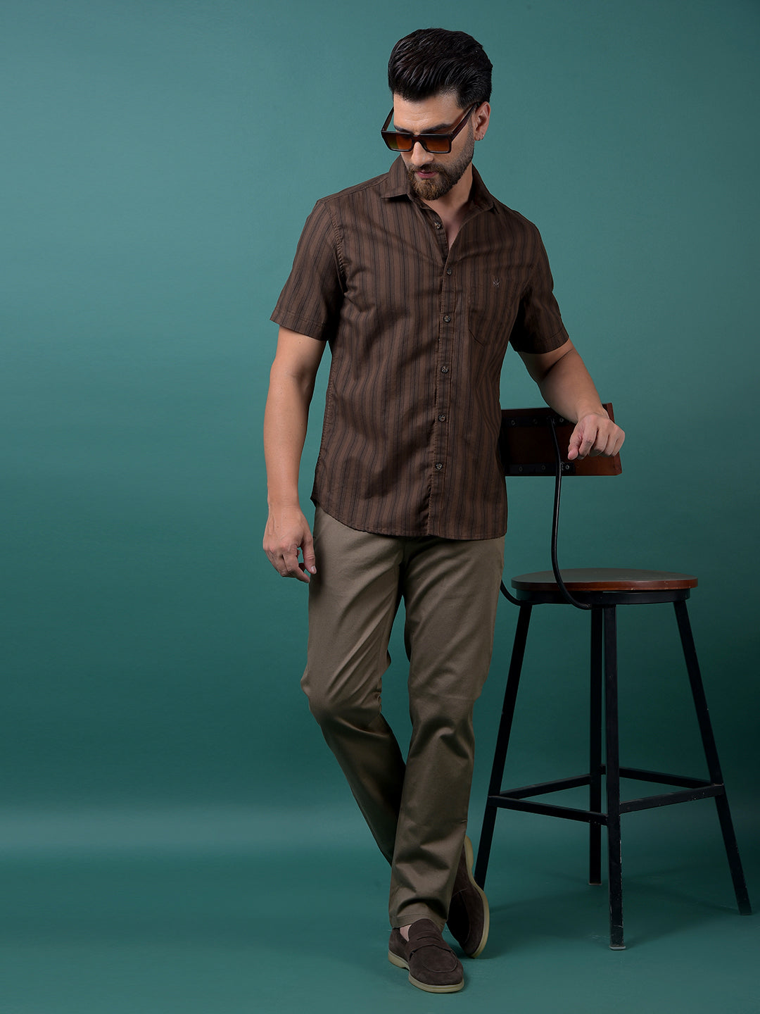 Brown Vertical Stripes 100% Cotton Shirt-Men Shirts-Crimsoune Club