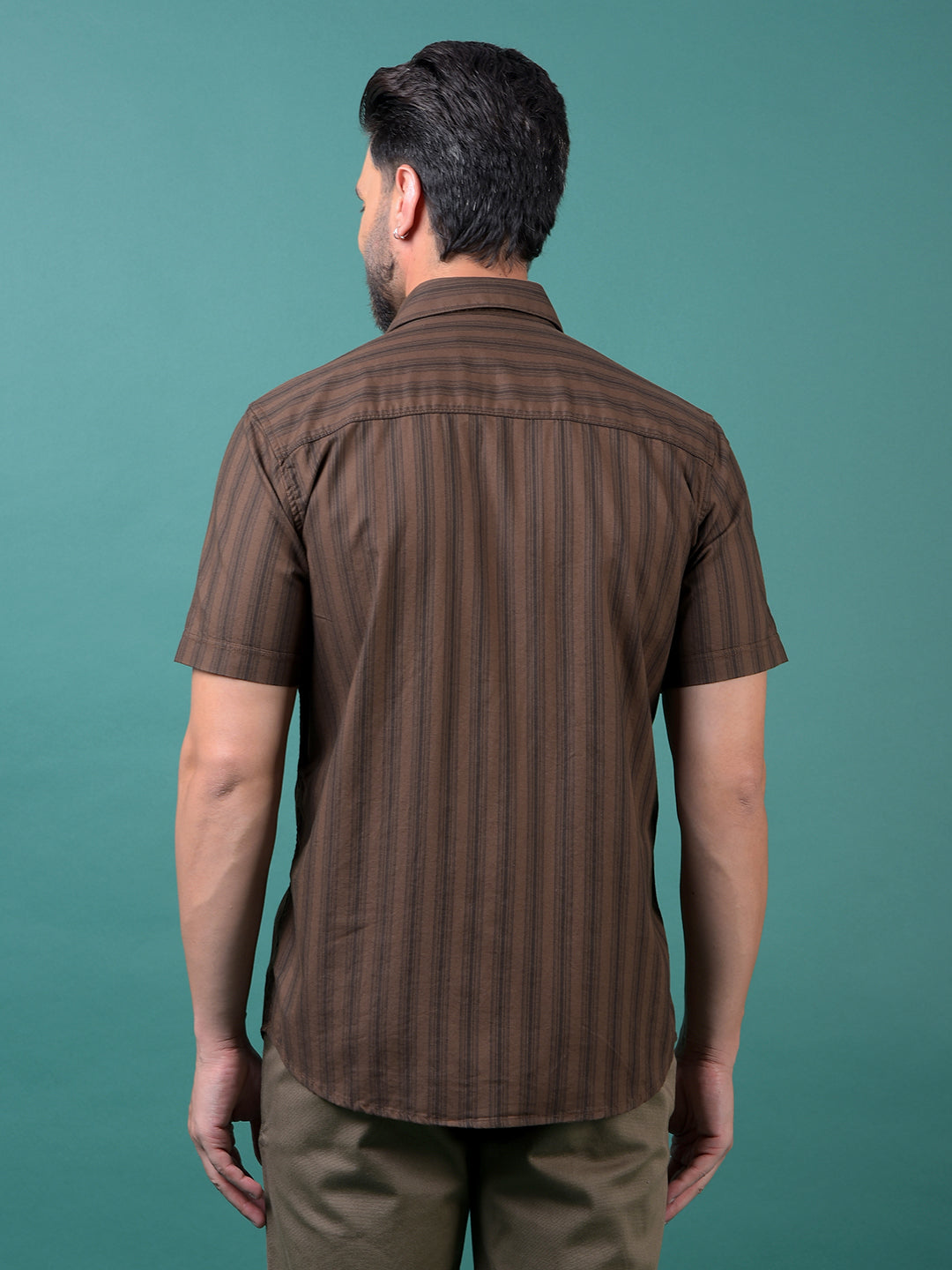 Brown Vertical Stripes 100% Cotton Shirt-Men Shirts-Crimsoune Club
