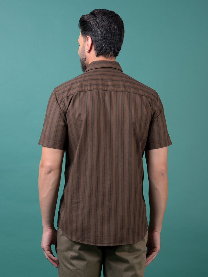 Brown Vertical Stripes 100% Cotton Shirt-Men Shirts-Crimsoune Club