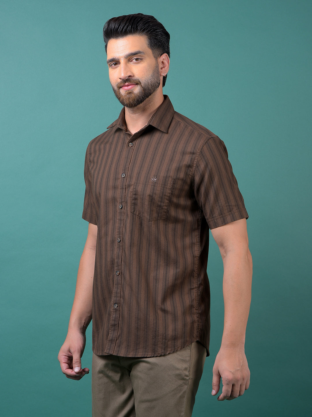 Brown Vertical Stripes 100% Cotton Shirt-Men Shirts-Crimsoune Club