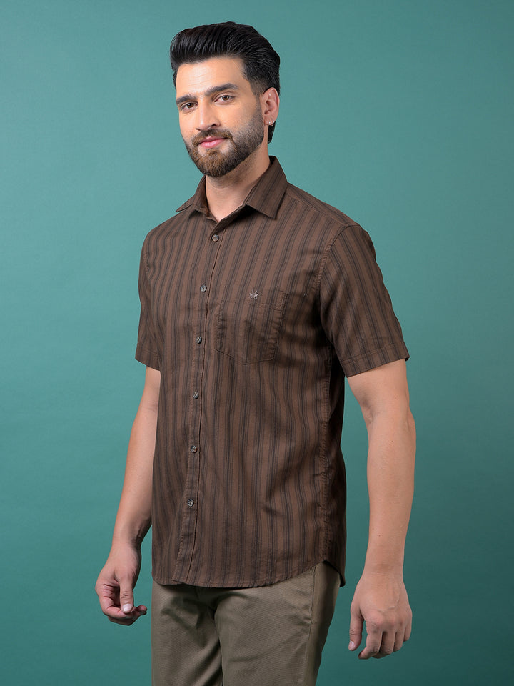 Brown Vertical Stripes 100% Cotton Shirt-Men Shirts-Crimsoune Club