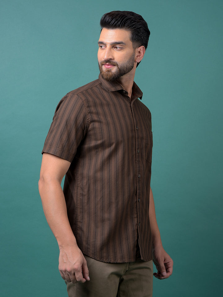 Brown Vertical Stripes 100% Cotton Shirt-Men Shirts-Crimsoune Club