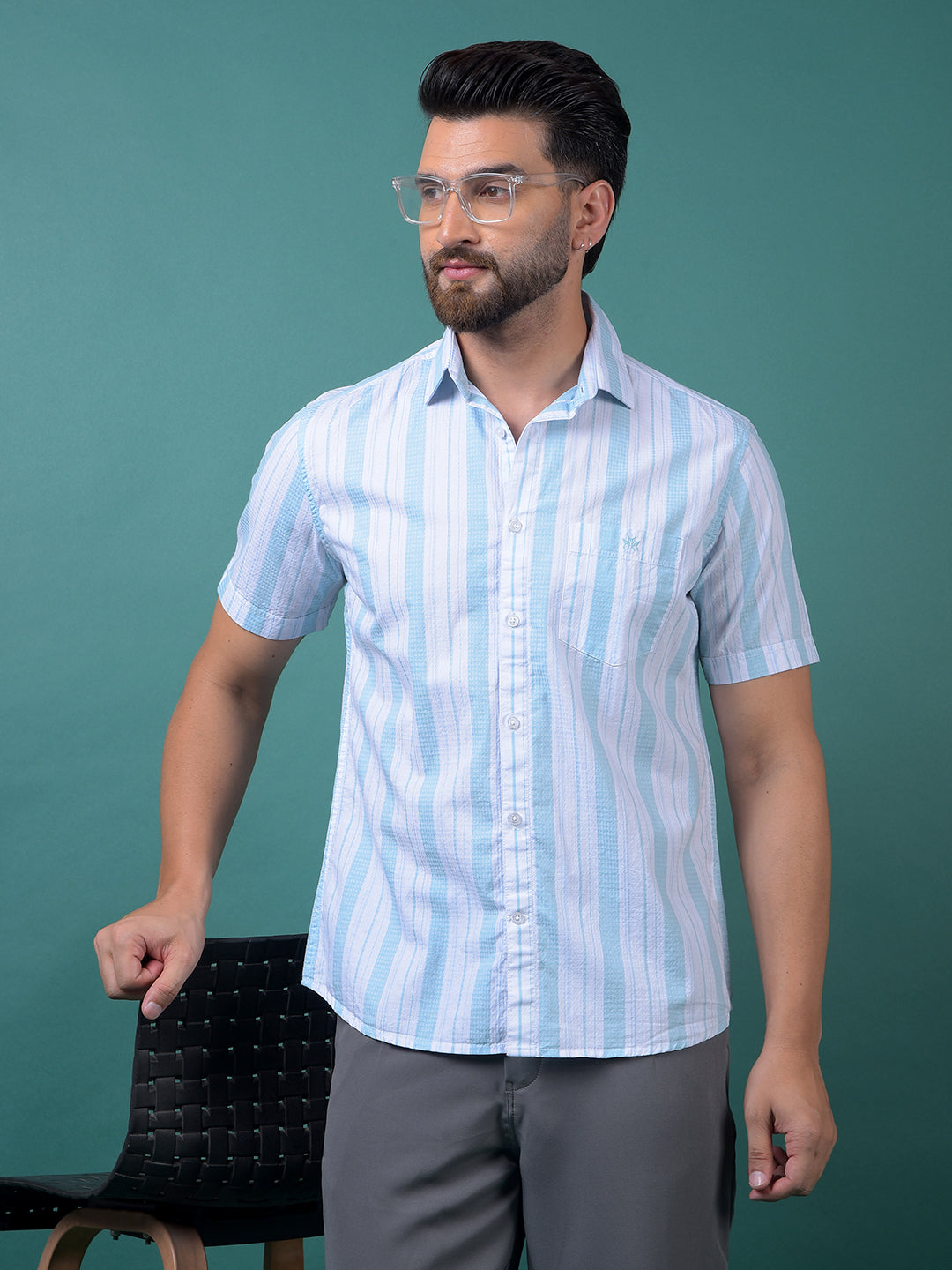 Blue Vertical Stripes 100% Cotton Shirt-Men Shirts-Crimsoune Club