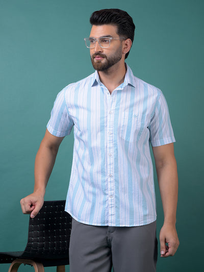 Blue Vertical Stripes 100% Cotton Shirt-Men Shirts-Crimsoune Club