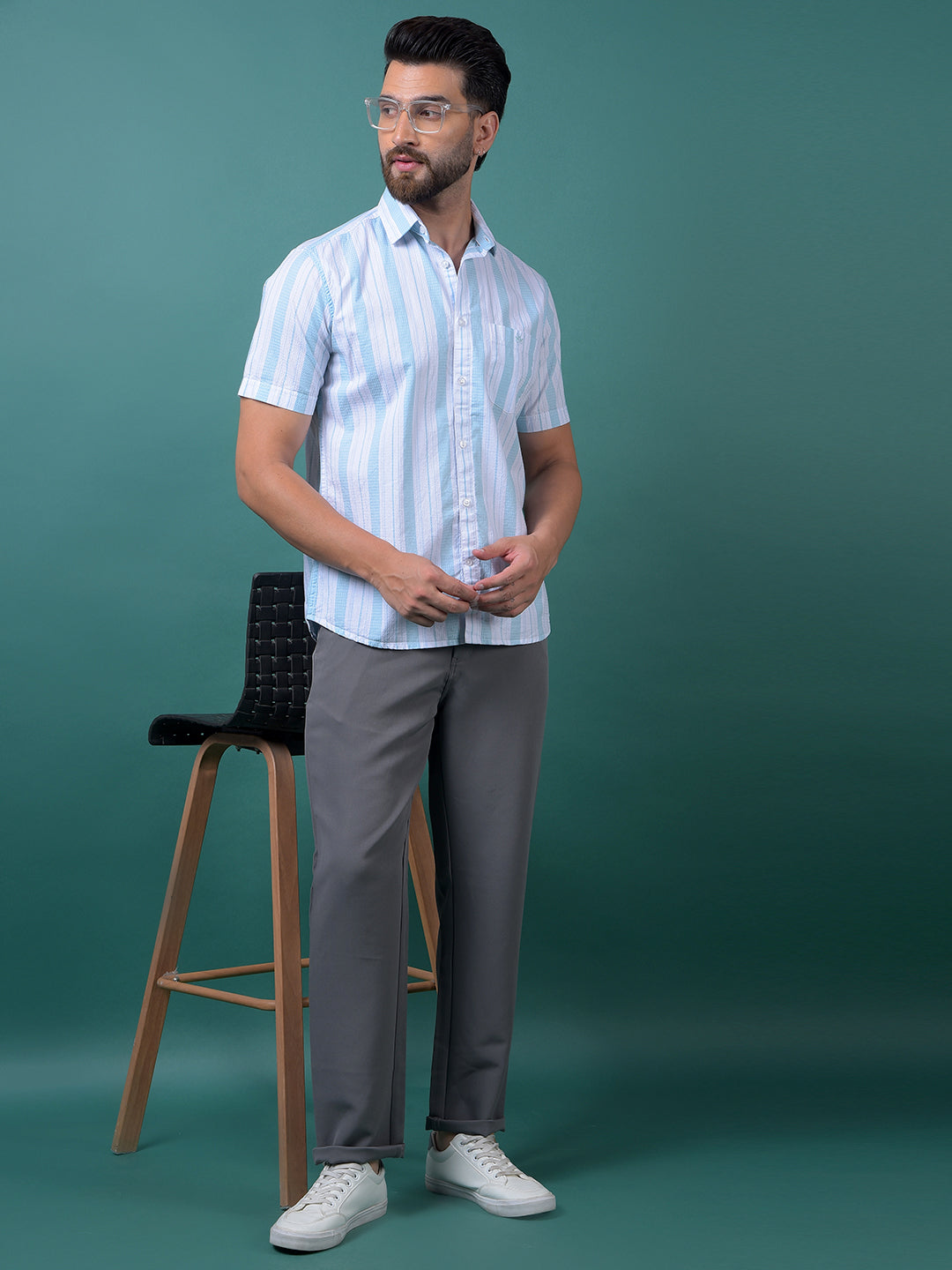 Blue Vertical Stripes 100% Cotton Shirt-Men Shirts-Crimsoune Club