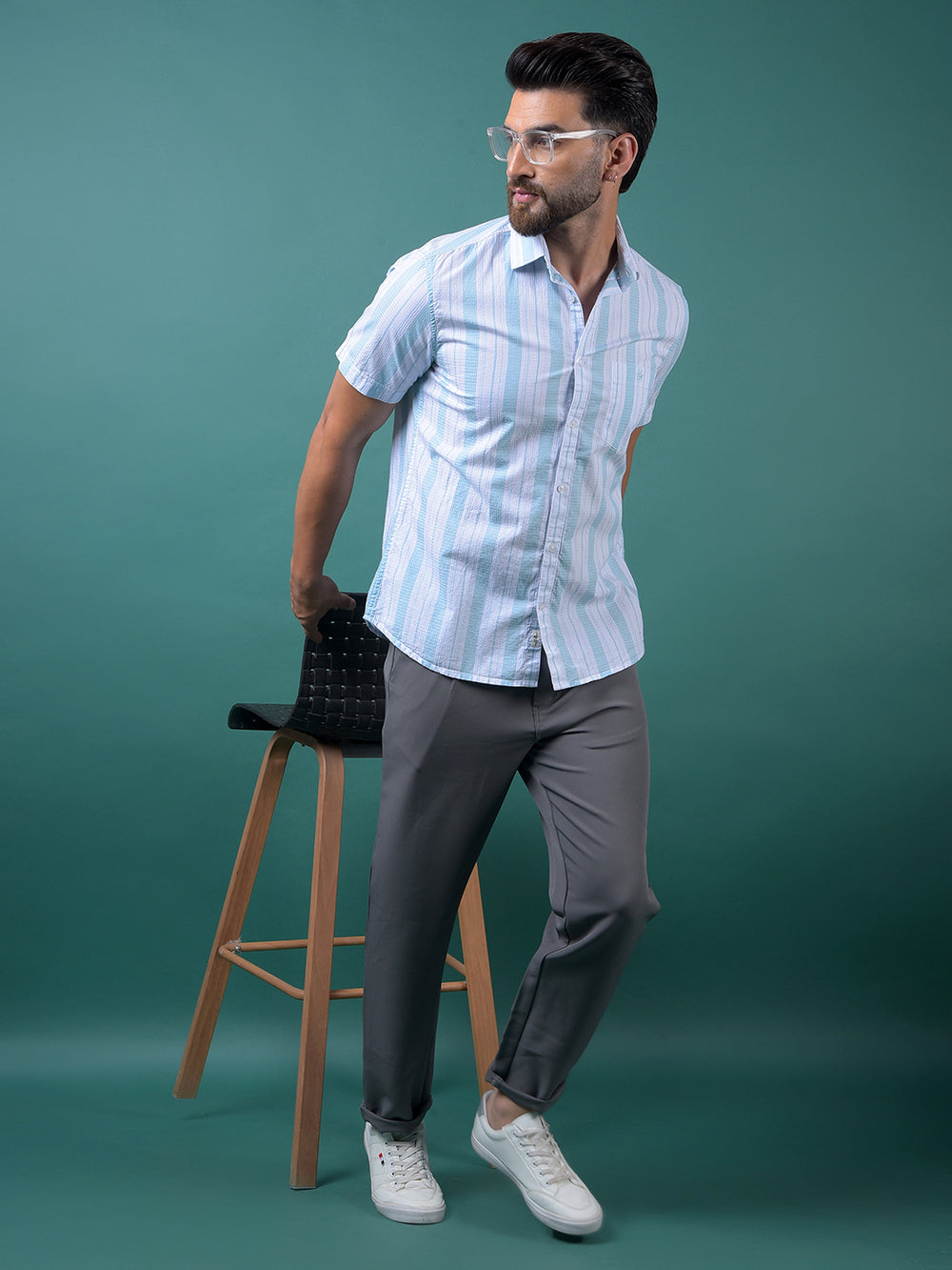 Blue Vertical Stripes 100% Cotton Shirt-Men Shirts-Crimsoune Club