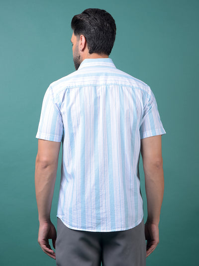 Blue Vertical Stripes 100% Cotton Shirt-Men Shirts-Crimsoune Club