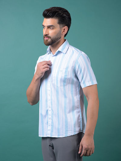 Blue Vertical Stripes 100% Cotton Shirt-Men Shirts-Crimsoune Club