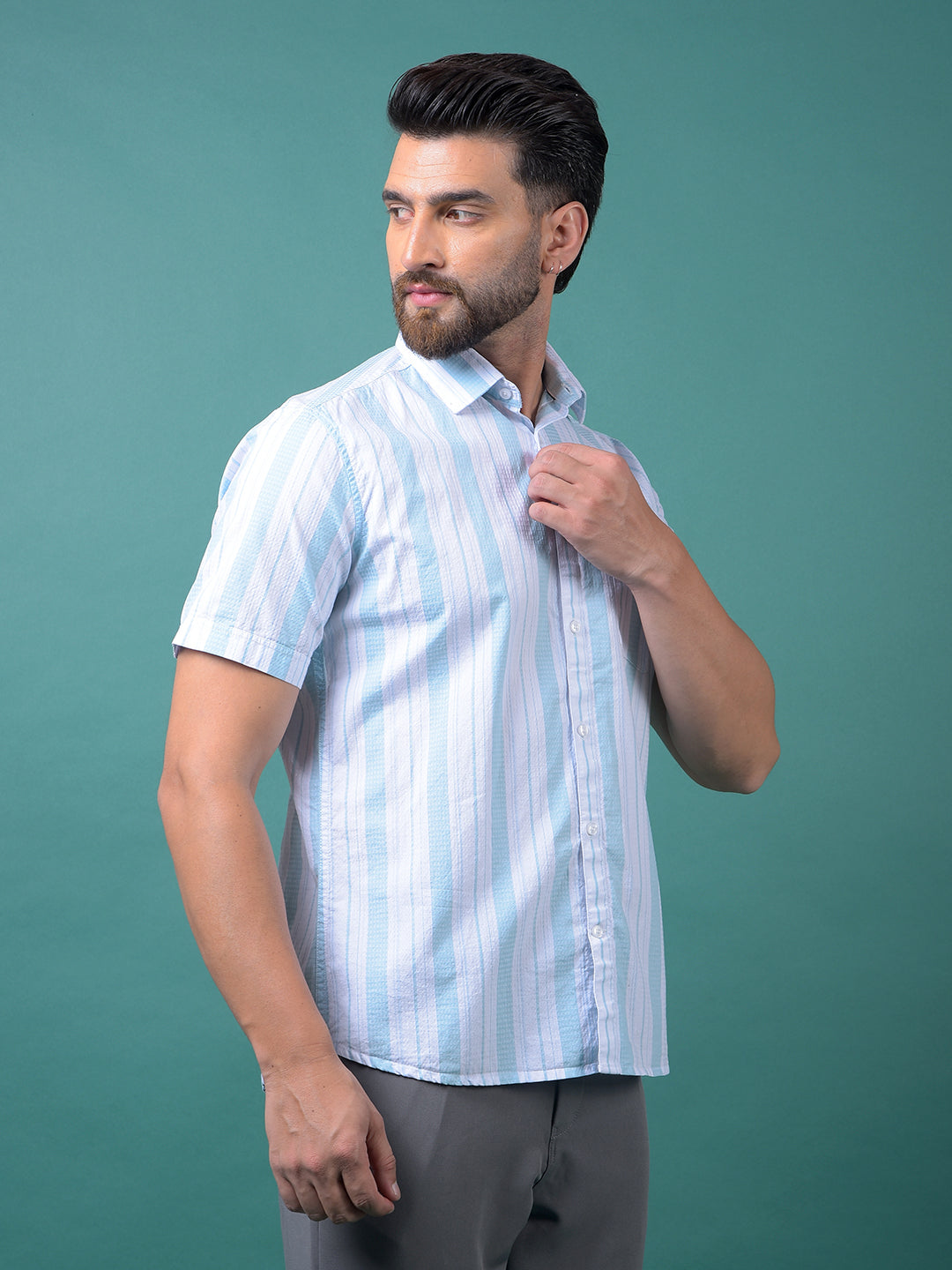 Blue Vertical Stripes 100% Cotton Shirt-Men Shirts-Crimsoune Club