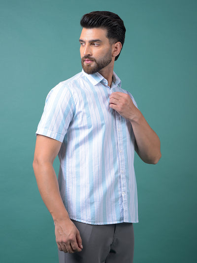 Blue Vertical Stripes 100% Cotton Shirt-Men Shirts-Crimsoune Club