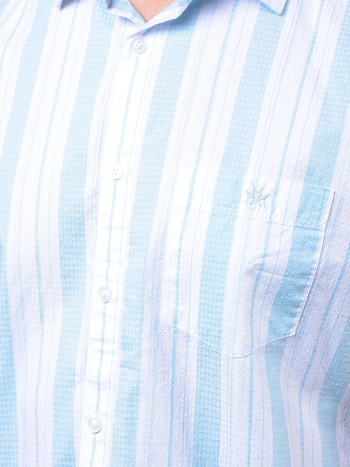 Blue Vertical Stripes 100% Cotton Shirt-Men Shirts-Crimsoune Club