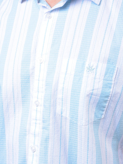 Blue Vertical Stripes 100% Cotton Shirt-Men Shirts-Crimsoune Club