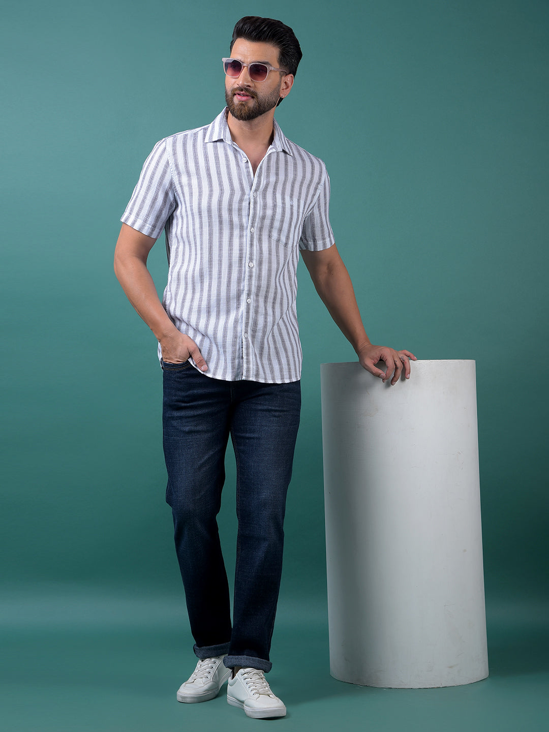 White Vertical Stripes 100% Cotton Shirt-Men Shirts-Crimsoune Club