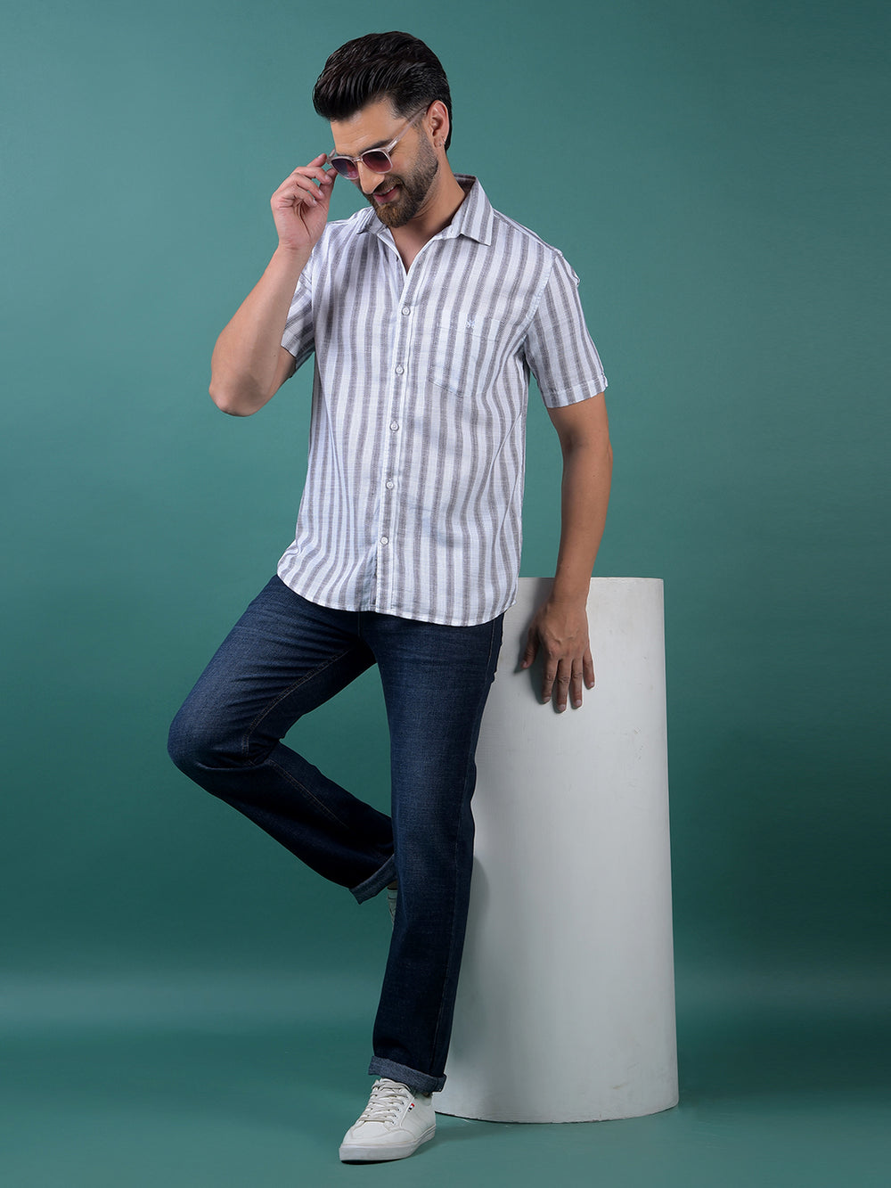 White Vertical Stripes 100% Cotton Shirt-Men Shirts-Crimsoune Club