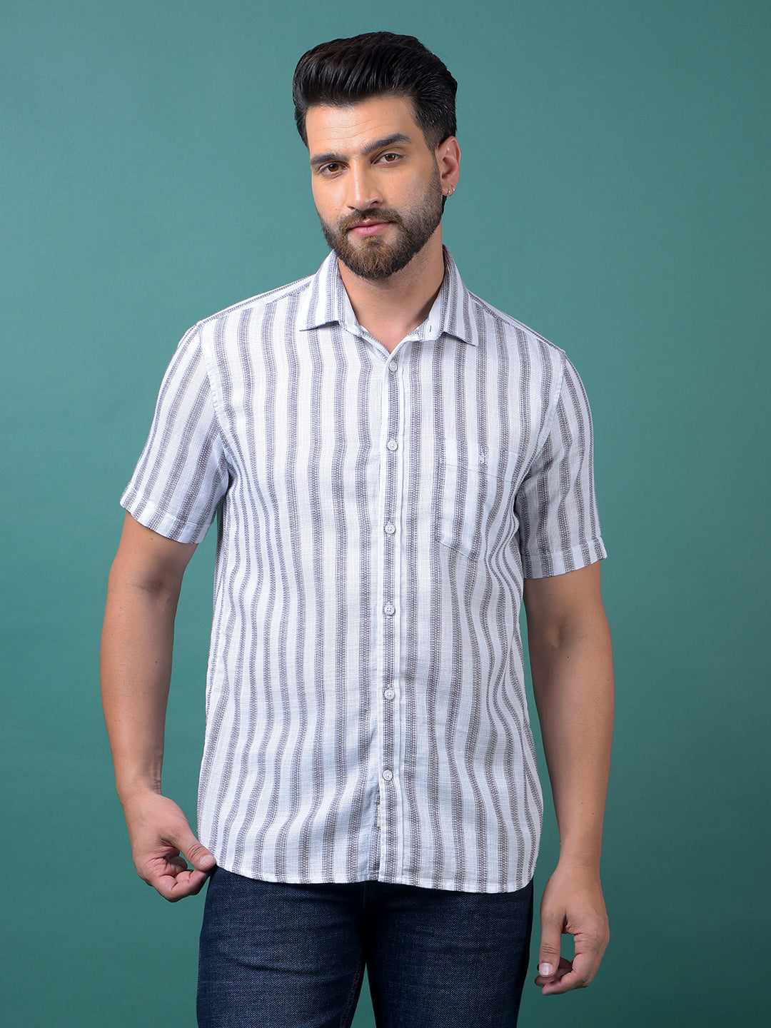 White Vertical Stripes 100% Cotton Shirt-Men Shirts-Crimsoune Club