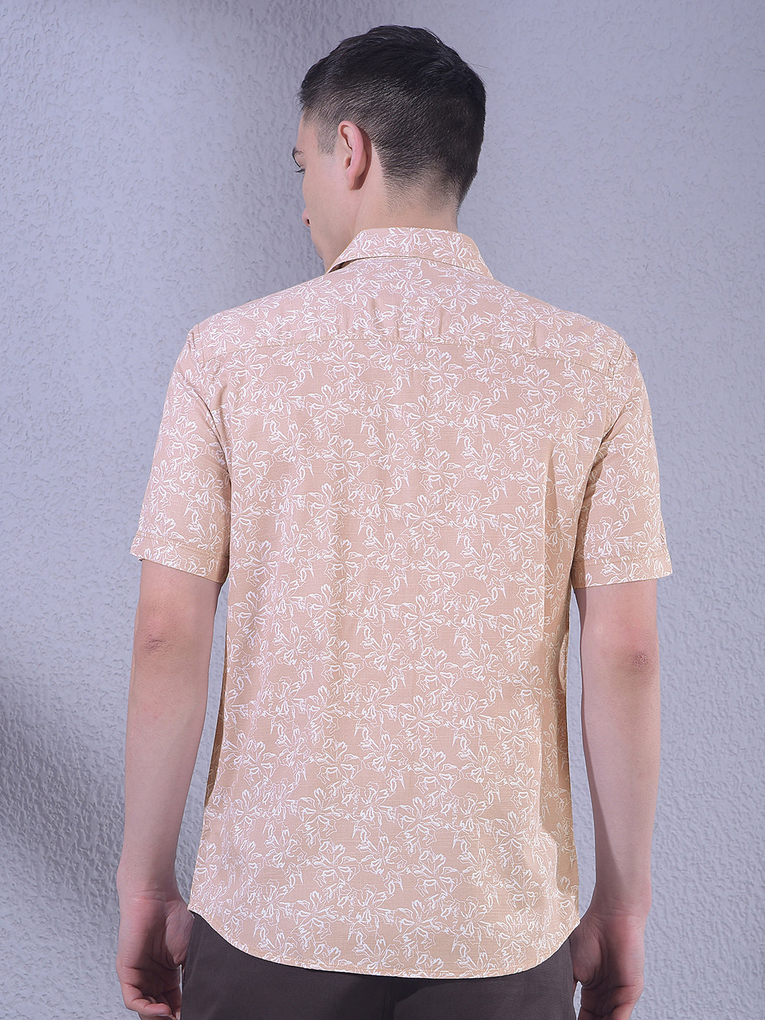 Peach Floral Print Shirt-Men Shirts-Crimsoune Club