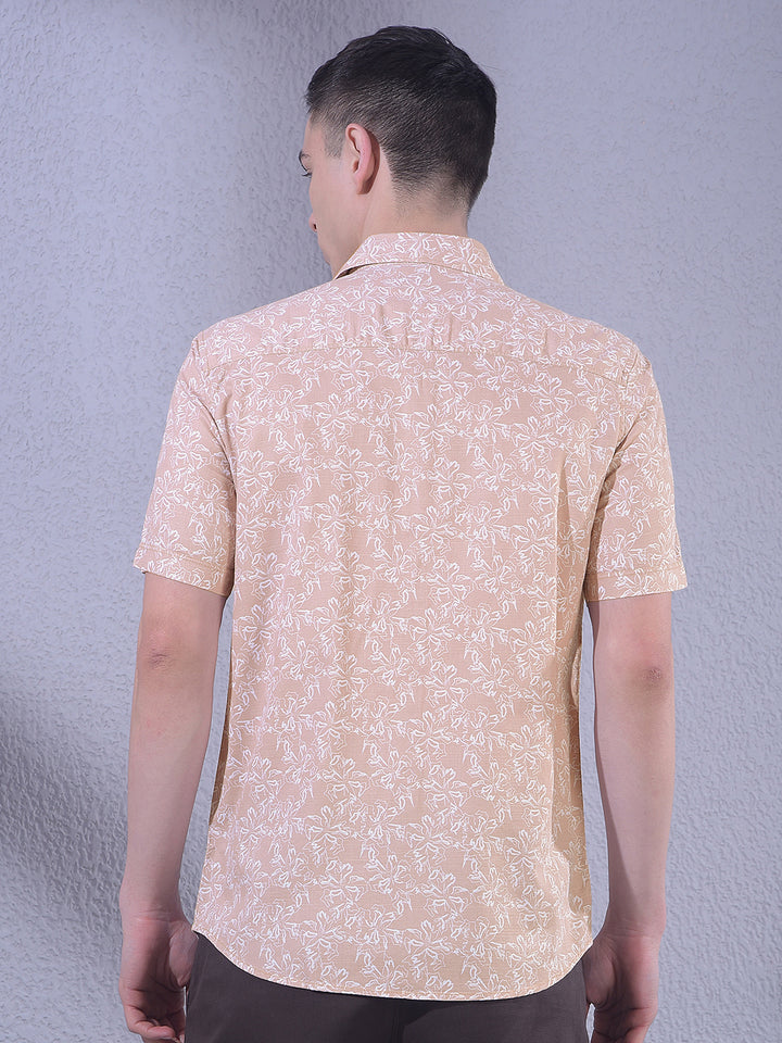 Peach Floral Print Shirt-Men Shirts-Crimsoune Club