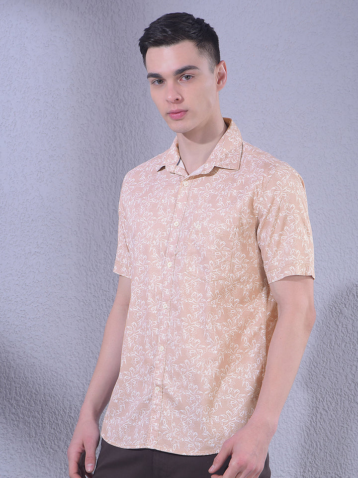 Peach Floral Print Shirt-Men Shirts-Crimsoune Club
