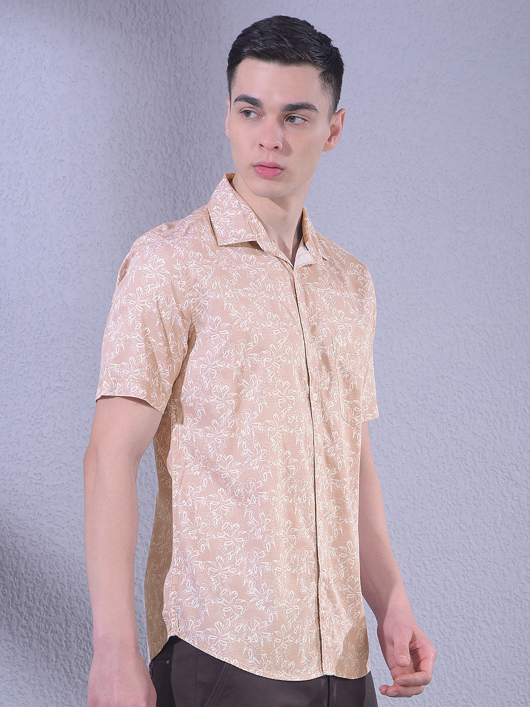 Peach Floral Print Shirt-Men Shirts-Crimsoune Club