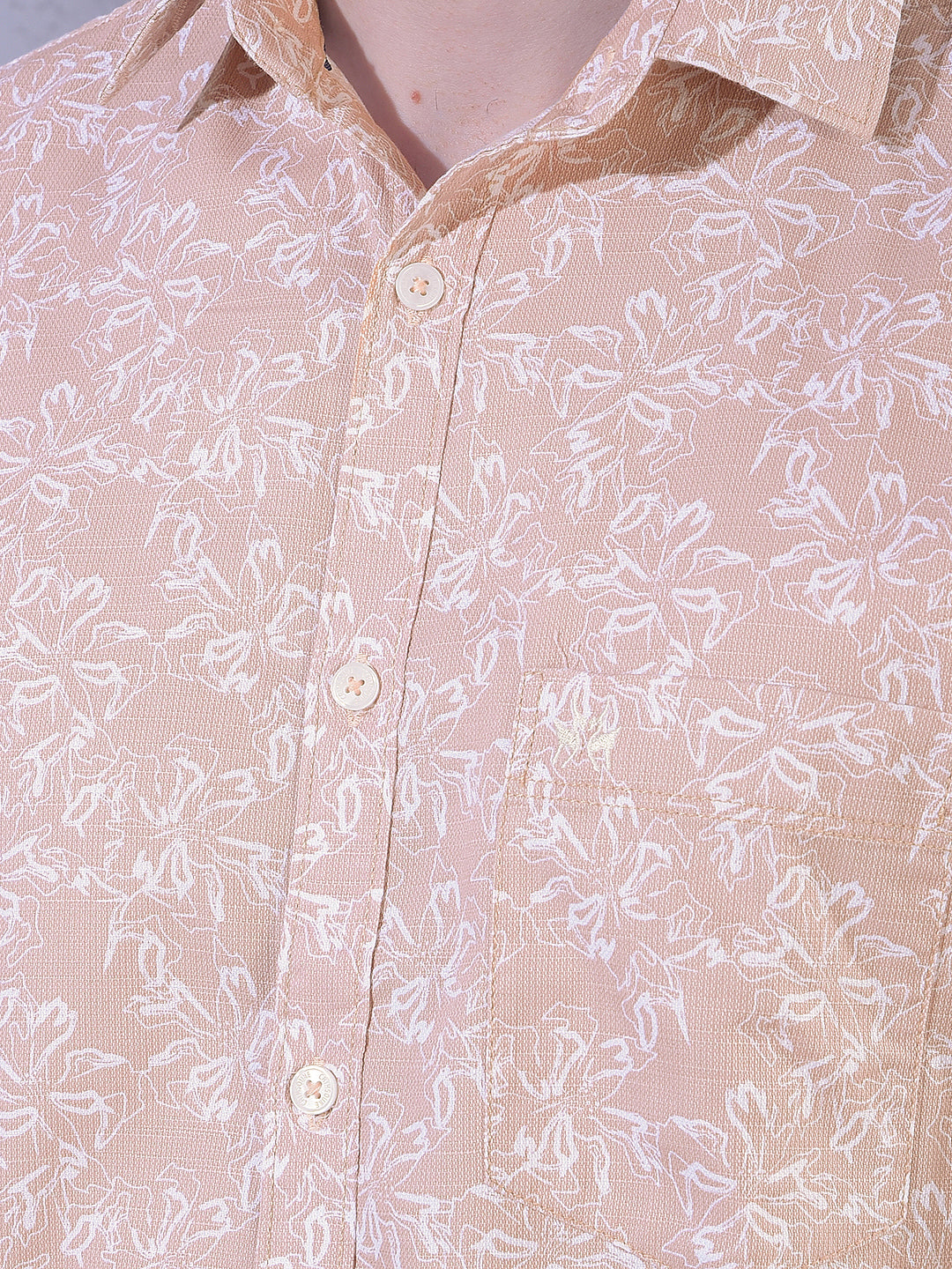 Peach Floral Print Shirt-Men Shirts-Crimsoune Club