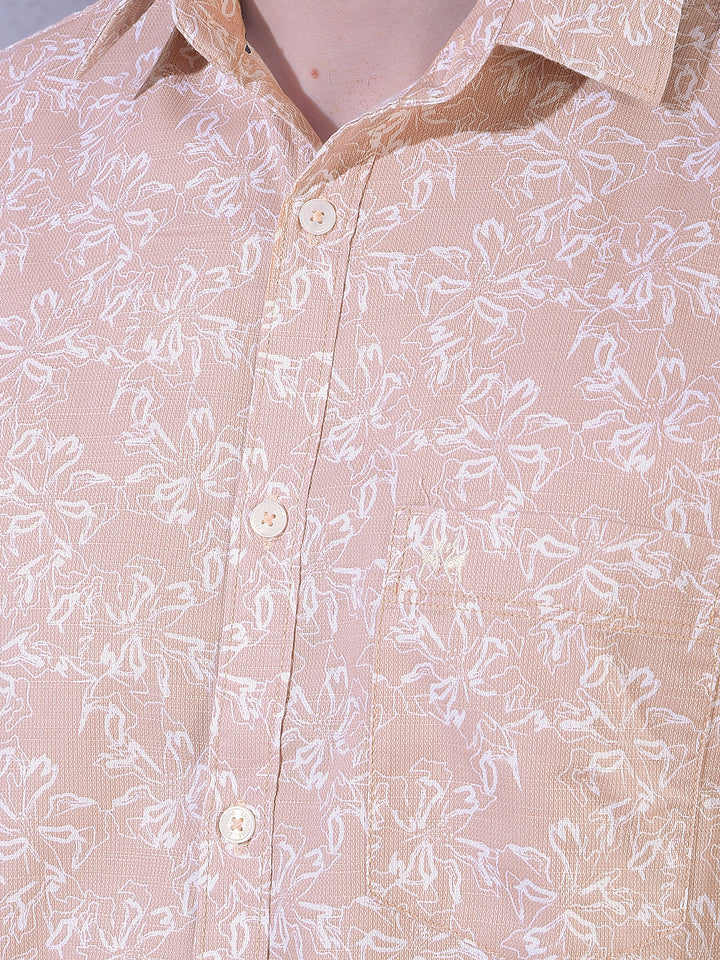 Peach Floral Print Shirt-Men Shirts-Crimsoune Club