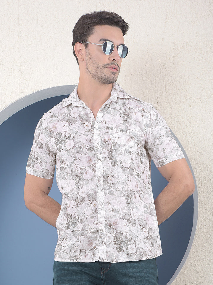 Printed Linen Green Shirt-Men Shirts-Crimsoune Club