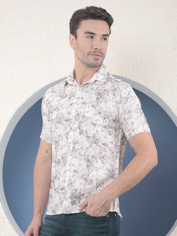 Printed Linen Green Shirt-Men Shirts-Crimsoune Club