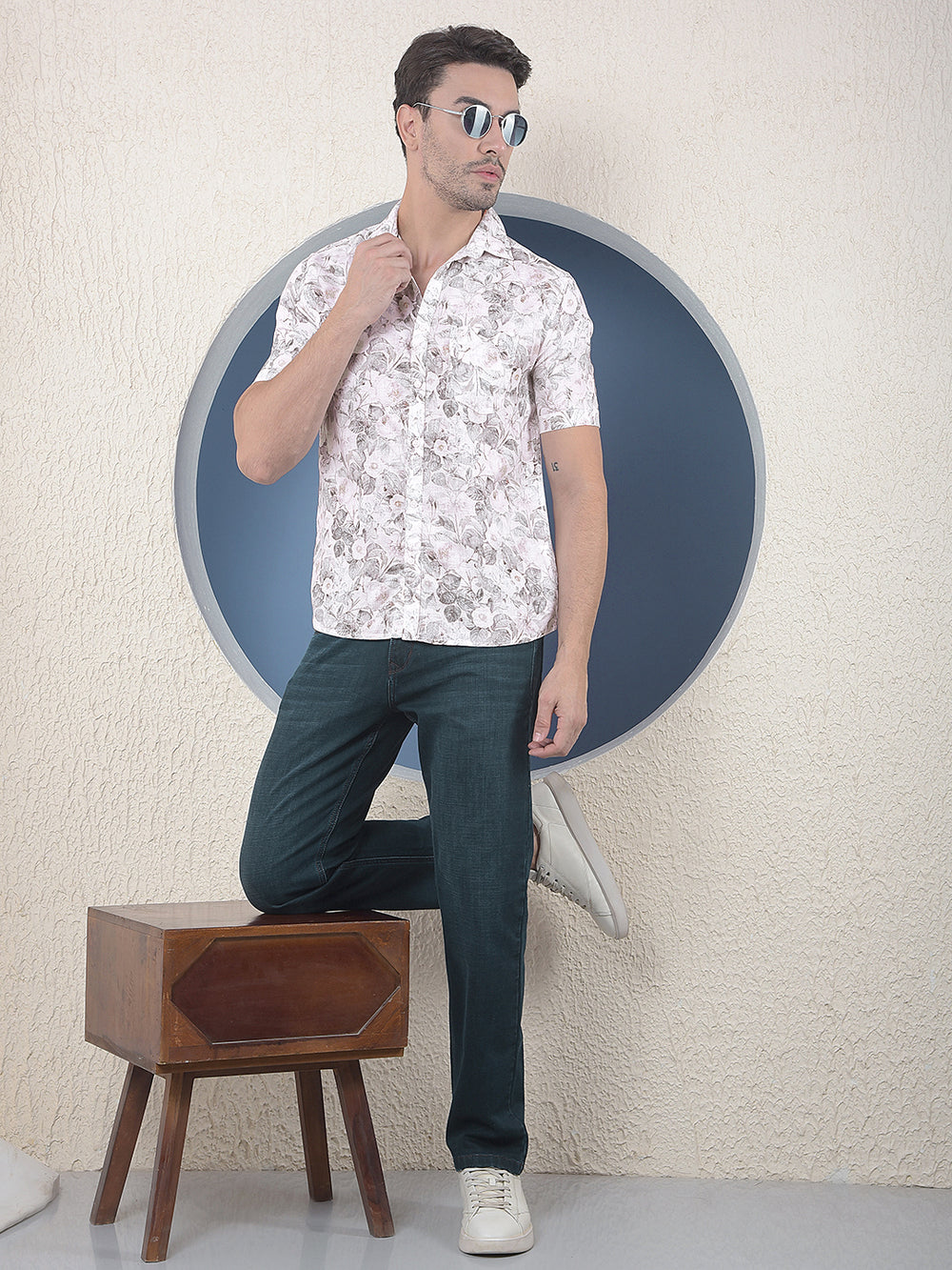 Printed Linen Green Shirt-Men Shirts-Crimsoune Club