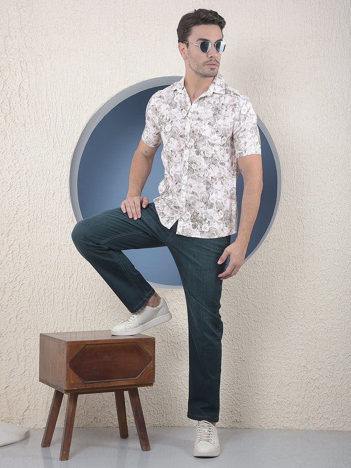 Printed Linen Green Shirt-Men Shirts-Crimsoune Club