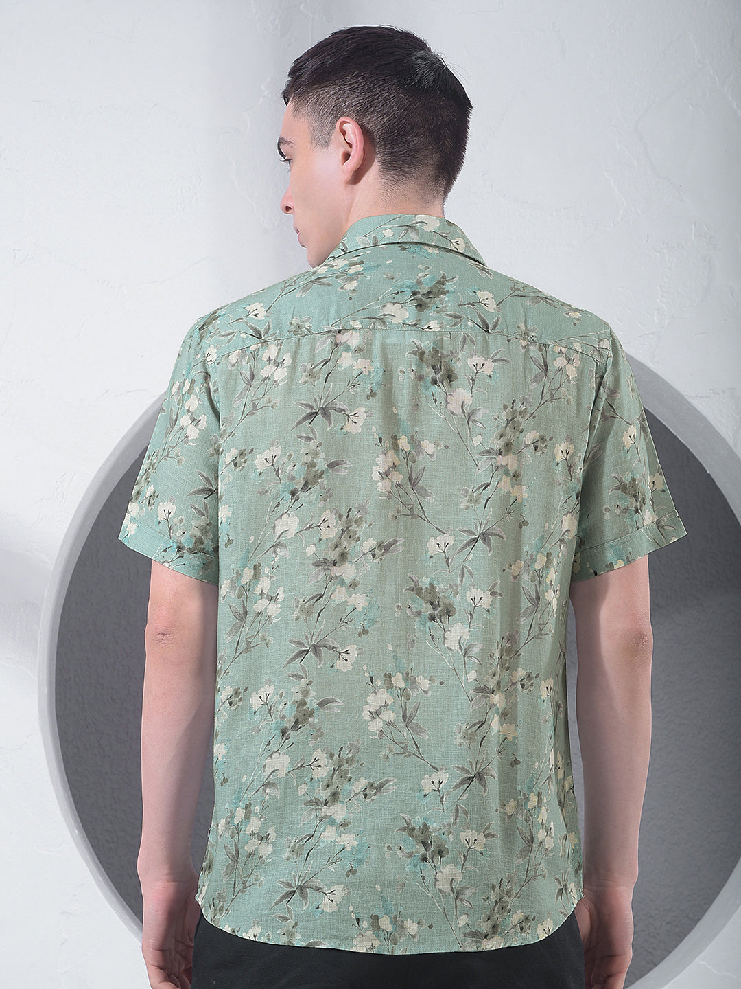 Green Floral Print Linen Shirt-Men Shirts-Crimsoune Club