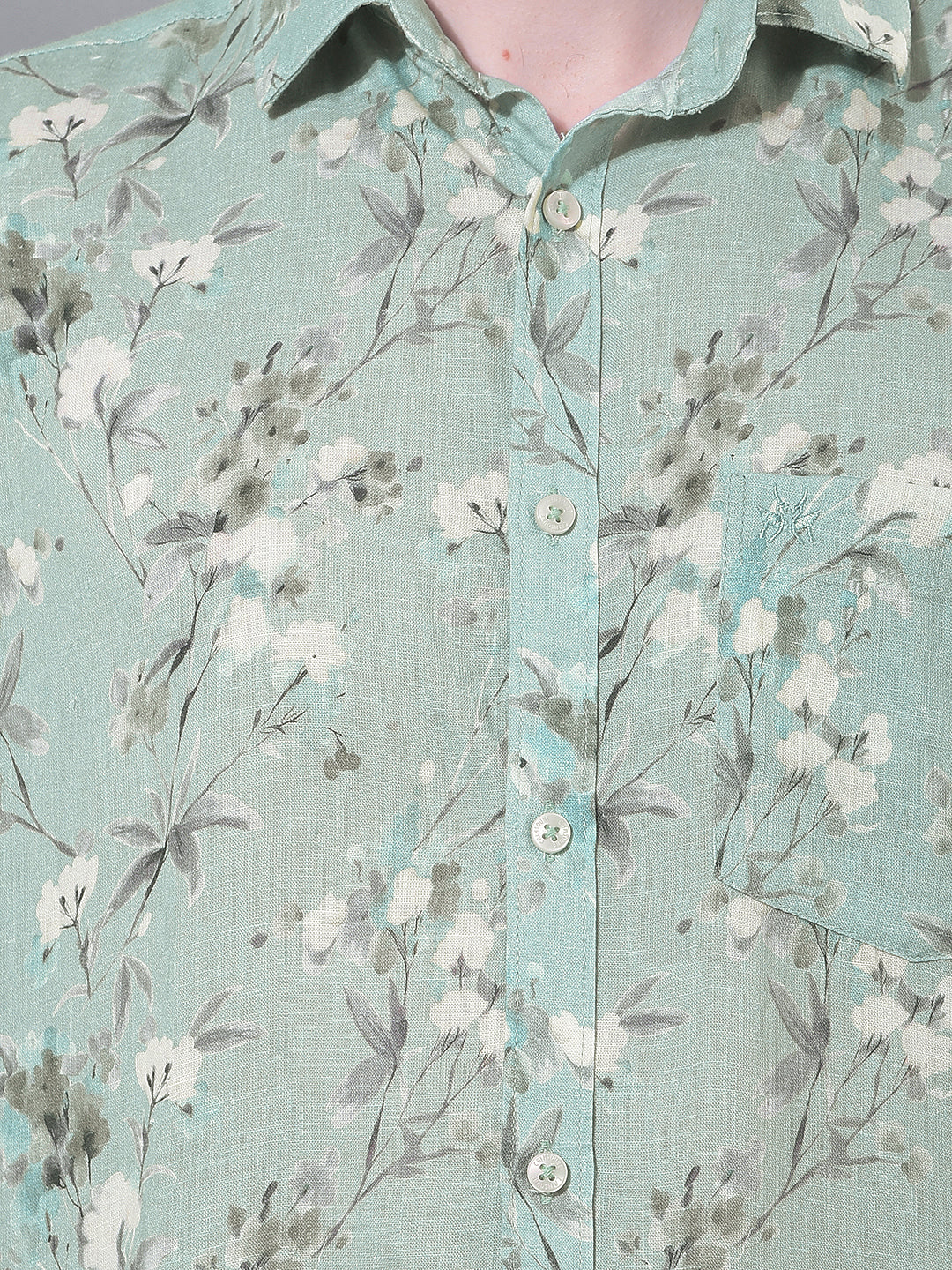Green Floral Print Linen Shirt-Men Shirts-Crimsoune Club