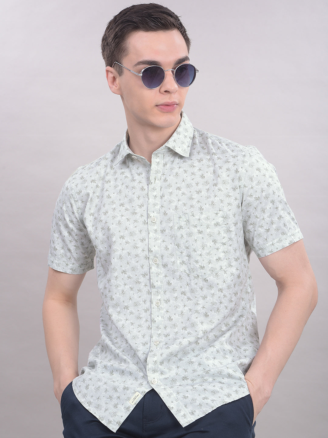 Green Floral Print Shirt-Men Shirts-Crimsoune Club